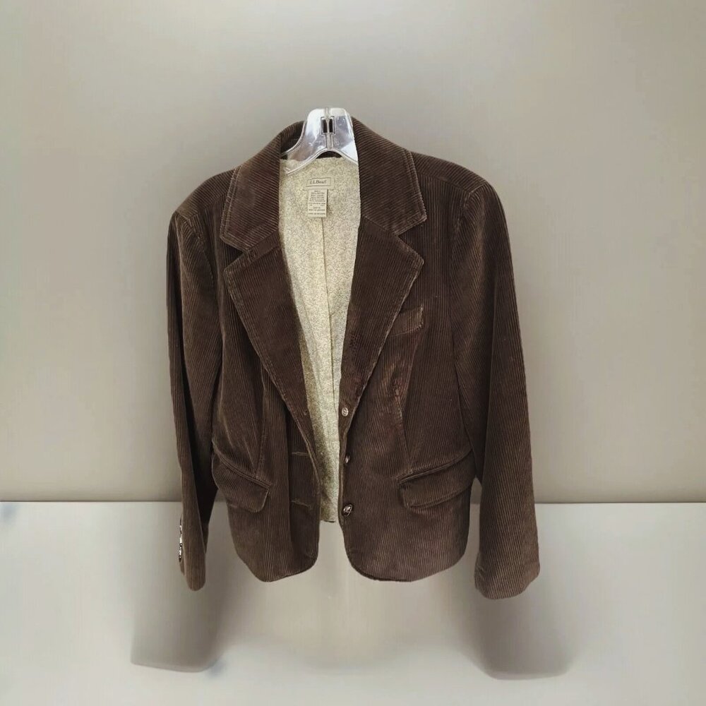 Size 14 Petite L.L. Bean Women’s Brown Corduroy 3 Button Jacket, Excellent.